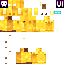 A pixelated, low-resolution image shows a golden, blocky structure resembling a castle or fortress with a small blue UI…