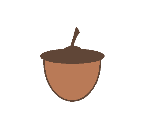 A simple cartoon-style illustration of an acorn with a brown cap and stem, set against a plain white background. The image…