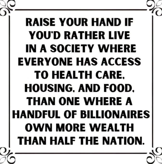 A black-and-white image with a decorative border contains bold, centered text asking viewers to raise their hand if they…