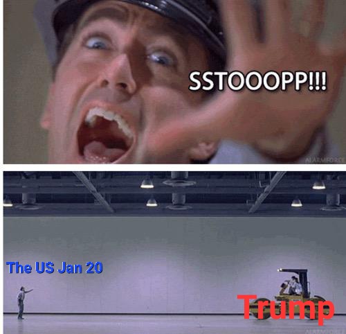 The top panel shows a man in a military-style cap screaming 'SSTOOOP!!!' while holding up his hand. The bottom panel shows a…