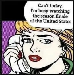 A pop art style illustration of a blonde woman with red lips holding a rotary phone to her ear, looking annoyed. A speech…