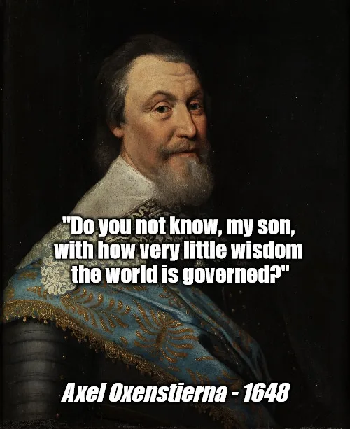 A classical portrait of a bearded man in ornate 17th-century clothing with a dark background. White text overlaid on the…