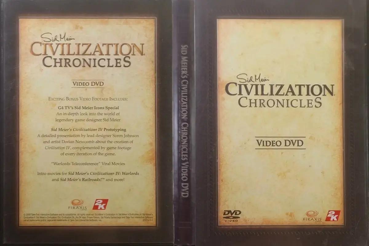 The image shows the front and back cover of a 'Sid Meier's Civilization Chronicles Video DVD' case. The front cover is…