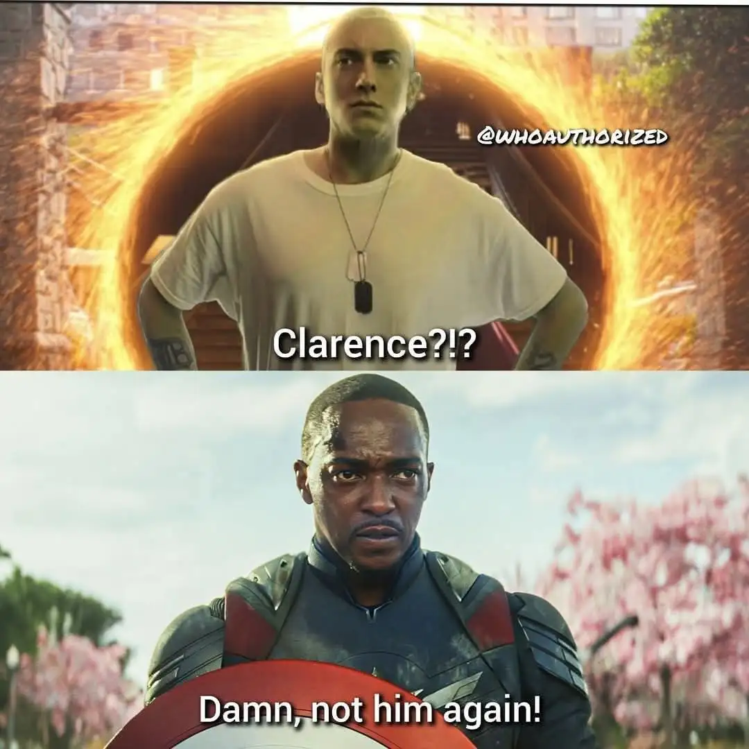 The top panel shows a bald man in a white t-shirt with dog tags, standing in front of a fiery portal, with the text…
