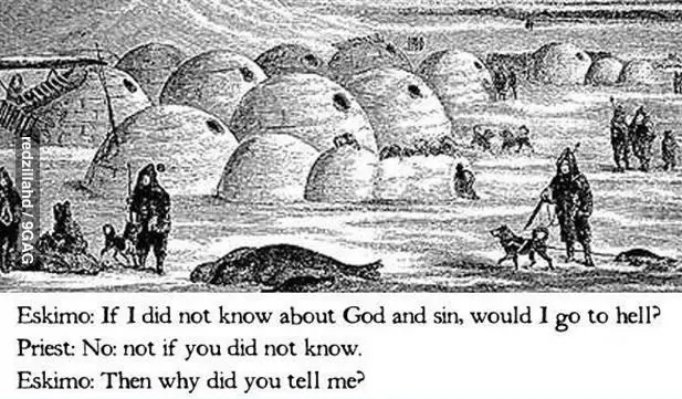 A vintage black-and-white illustration depicts an Eskimo village with igloos, people, dogs, and a whale carcass in a snowy…