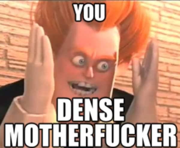 A close-up of the animated character Mr. Incredible from 'The Incredibles' with his hands raised in shock or disbelief, his…