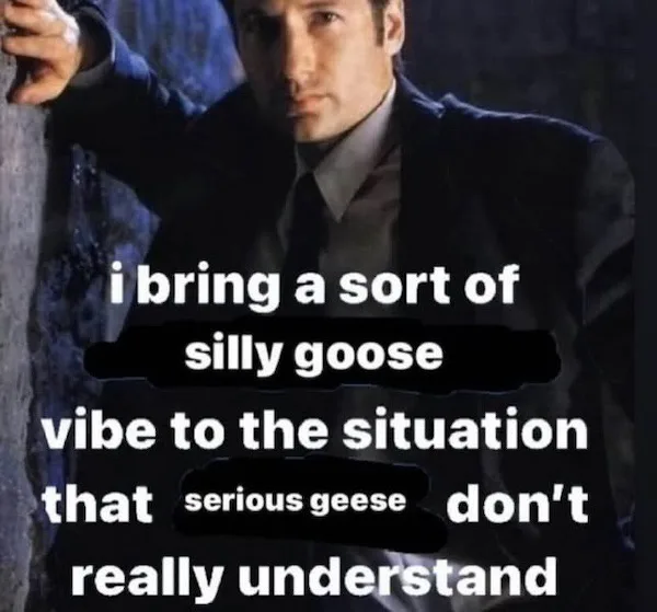 A man in a dark suit and tie, leaning against a wall with a serious expression, has white text overlaid that reads 'i bring…