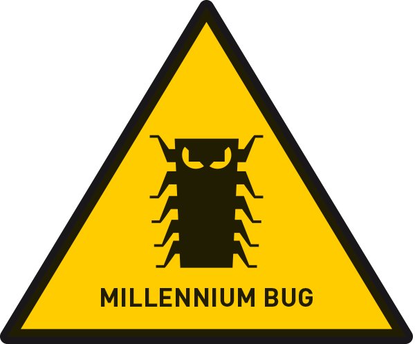 A yellow triangular warning sign with a black border features a stylized black insect-like creature with multiple legs and…