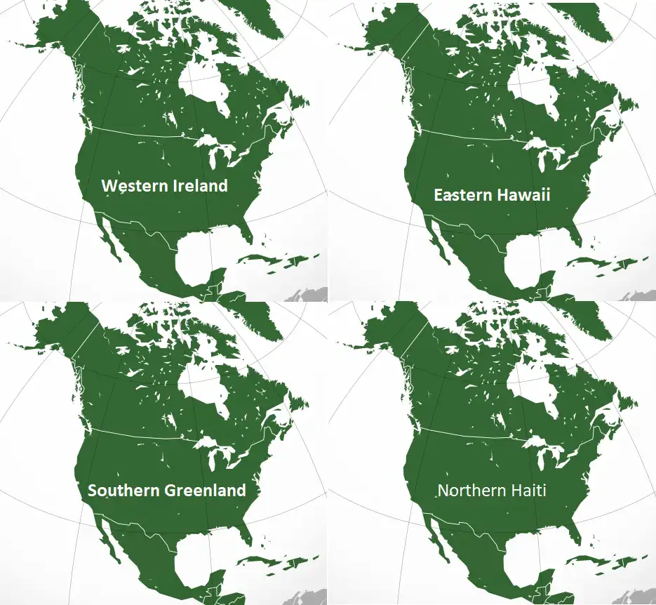 The image displays four identical maps of North America, each labeled with a geographically inaccurate name: 'Western…