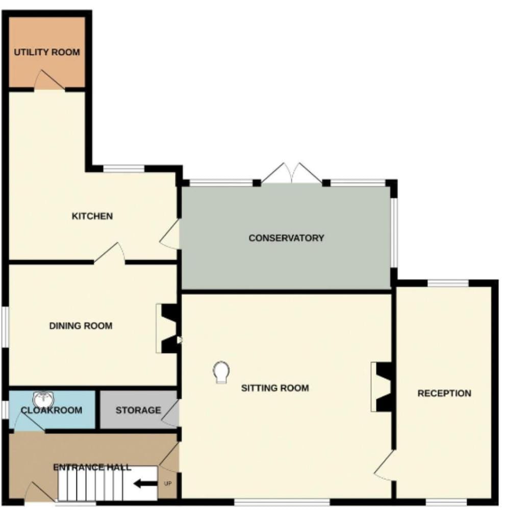 this is a floor plan of a house with rooms labeled including utility room, kitchen, dining room, sitting room, reception…