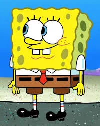 The image shows the animated character SpongeBob SquarePants standing in his usual pose with a cheerful expression, wearing…