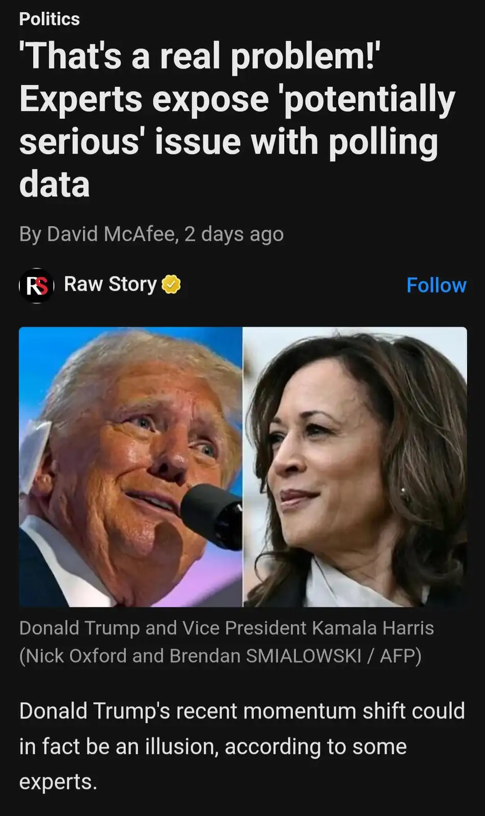 The image displays a split-screen of Donald Trump on the left, smiling while speaking into a microphone, and Kamala Harris…