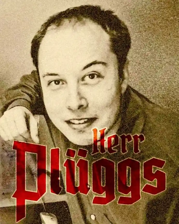 A sepia-toned, grainy portrait of a man with a receding hairline, smiling and resting his chin on his hand. Large red text…
