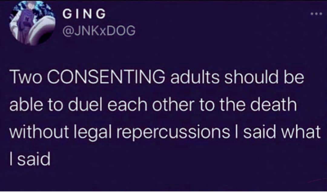 A screenshot of a tweet from user GING (@JNKxDOG) with a dark purple background. The tweet text is in large white font and…