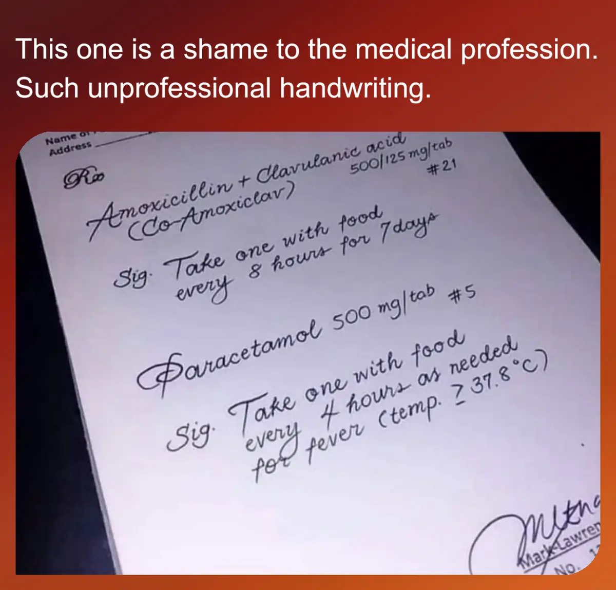 A close-up photo of a handwritten medical prescription for 'Roo' featuring two medications: Amoxicillin + Clavulanic acid…