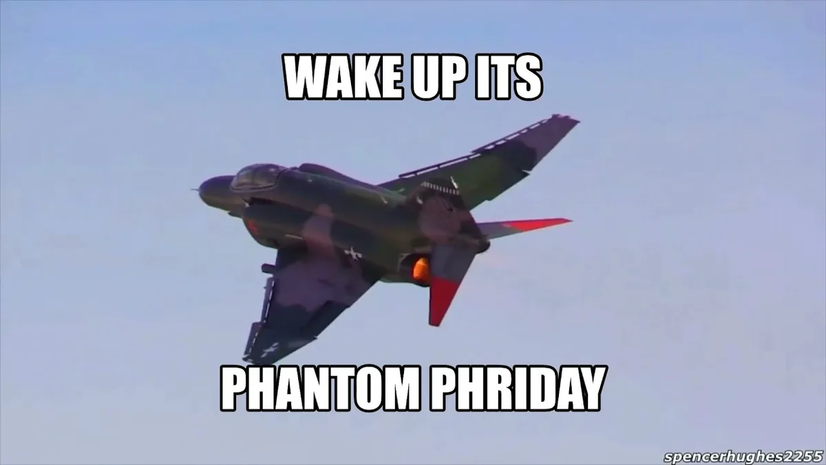 A military jet, likely a Northrop F-5, is shown flying against a clear blue sky. The image has bold white text overlaid…