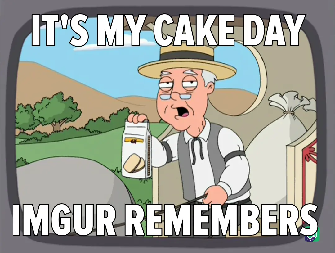 A cartoon man in a straw hat and vest holds a carton labeled 'cake' while standing in front of a large sack, with the text…