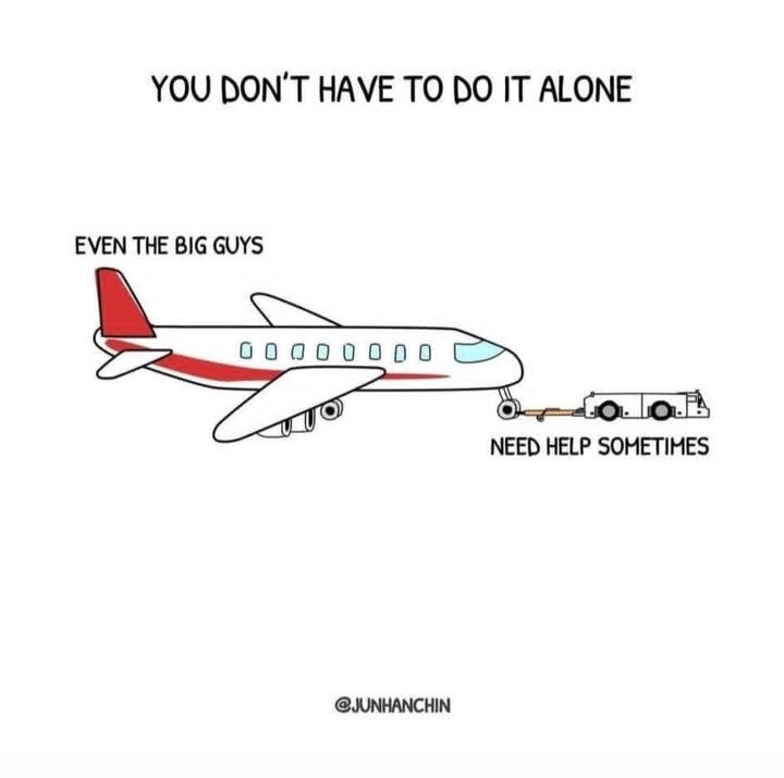 A simple line drawing shows a large passenger airplane being pulled by a small ground tug vehicle. Text above the plane…