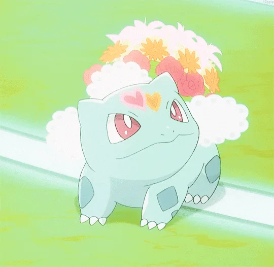 A six-panel image shows the Pokémon Bulbasaur in a sequence of increasingly emotional expressions, starting with a neutral…