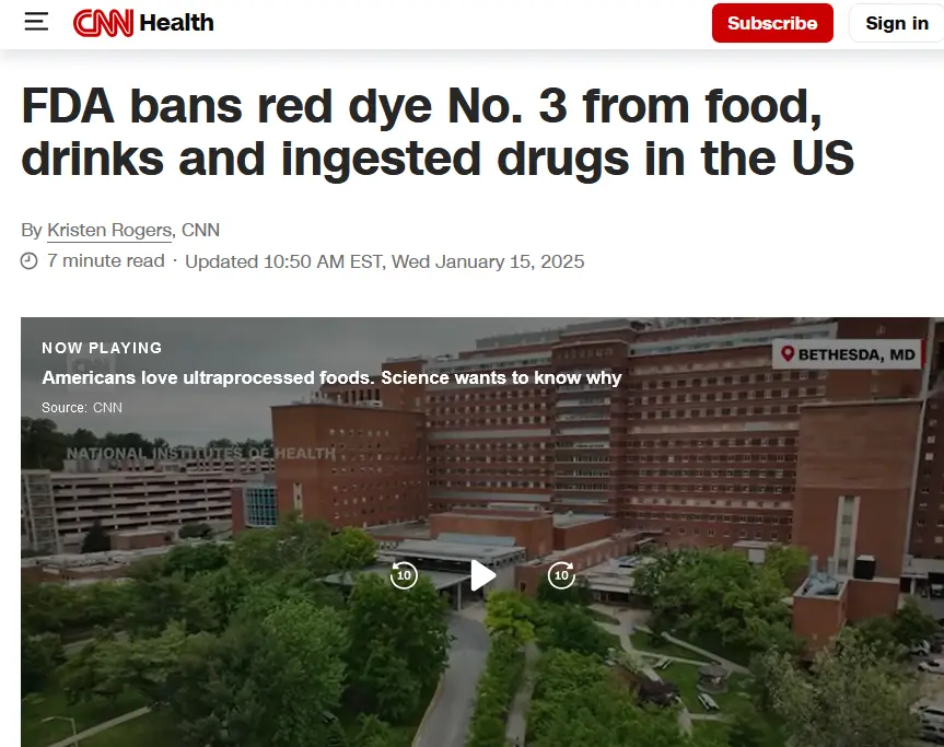 An aerial view of the National Institutes of Health building in Bethesda, MD, overlaid with a CNN Health article headline…