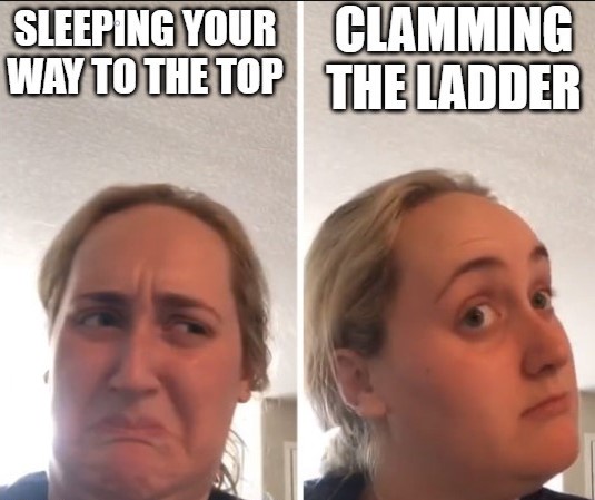 The image is split into two panels showing the same woman. In the left panel, she has a scrunched, annoyed expression with…