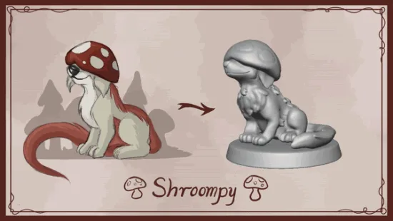 The image displays six panels arranged in two rows of three, each showing a cartoonish mushroom-headed creature with a long…