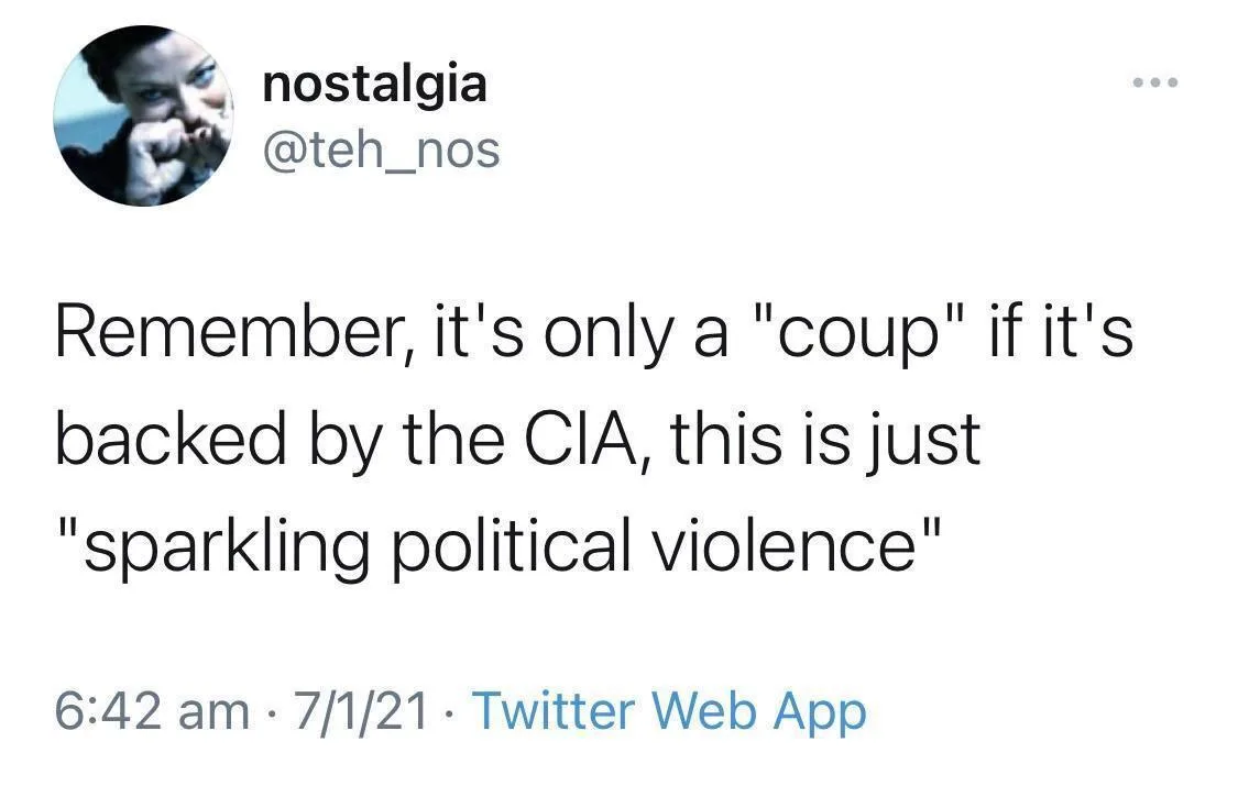 A screenshot of a Twitter post from user 'nostalgia' (@teh_nos) dated 7/1/21, featuring a profile picture of a woman with a…