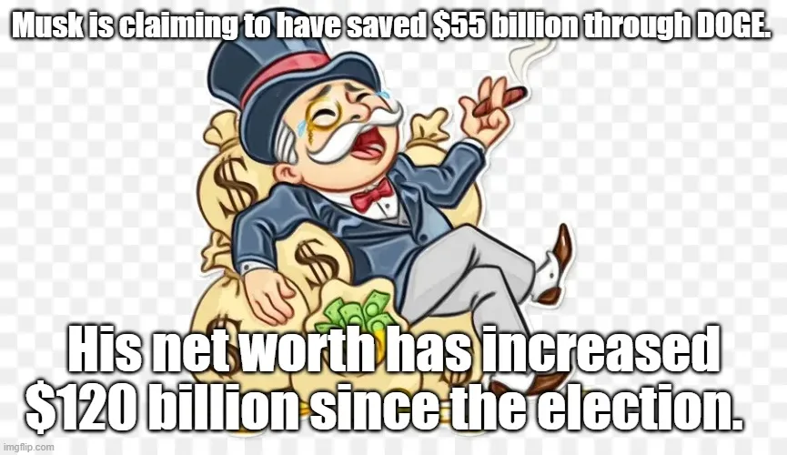 A cartoon image of Uncle Sam, depicted as a wealthy, mustachioed man in a top hat and suit, lounging on a pile of money bags…