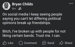 A screenshot of a Facebook post by Bryan Childs, showing his profile picture and name. The post text reads: 'On social media…