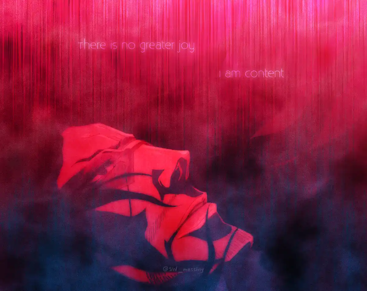 An abstract, stylized illustration of a human face in profile, rendered in red and dark blue tones with vertical streaks of…