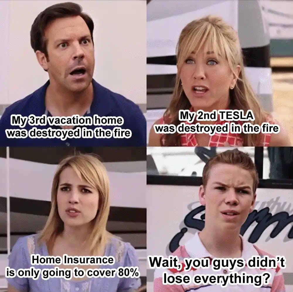 A four-panel meme featuring actors from 'Friends' and 'The Suite Life of Zack and Cody' reacting to escalating disaster. The…