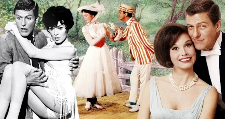 A collage of four distinct vintage movie scenes from the 1960s, featuring actors in period costumes. On the left, a…
