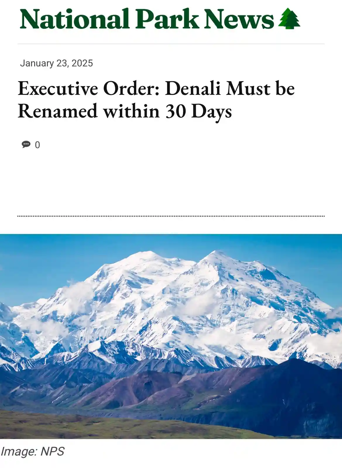 The image displays a newspaper-style layout titled 'National Park News' dated January 23, 2025, with a headline declaring an…