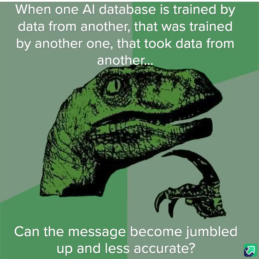 The image features the iconic green 'Philosoraptor' meme template, a stylized illustration of a dinosaur with a thoughtful…