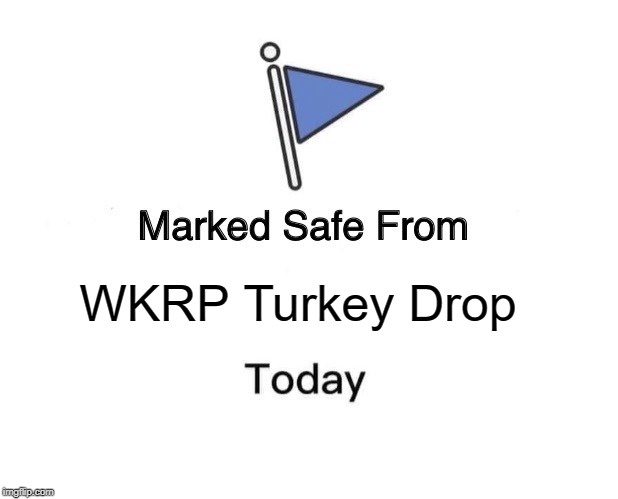 A simple white background image features a blue triangular flag on a pole centered above text. The text reads 'Marked Safe…
