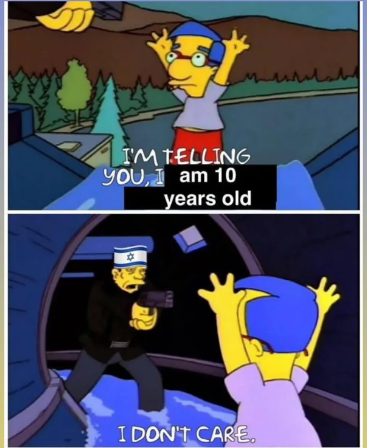 The top panel shows a young boy with glasses and blue hair, arms raised in surrender, with text overlay saying 'I'M TELLING…