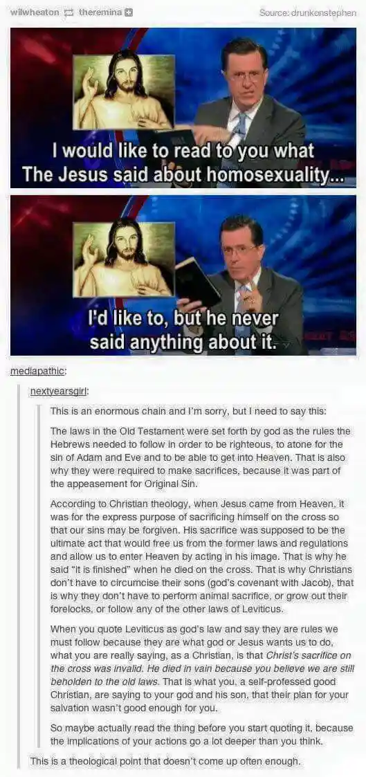 A two-panel meme featuring a man in a suit holding a Bible, with a picture of Jesus in the top left corner. In the first…