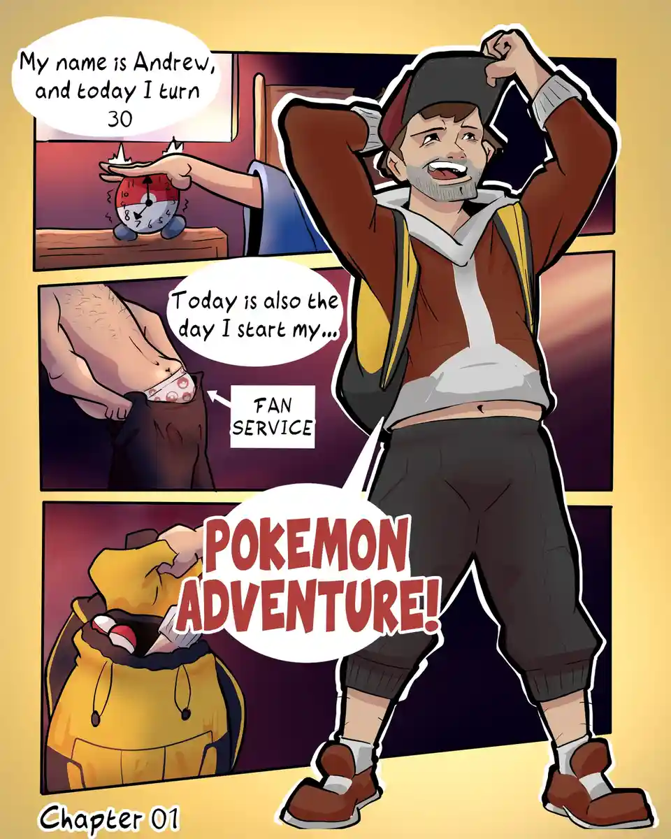 A three-panel comic strip shows a man named Andrew celebrating his 30th birthday by starting a Pokémon adventure, with a…