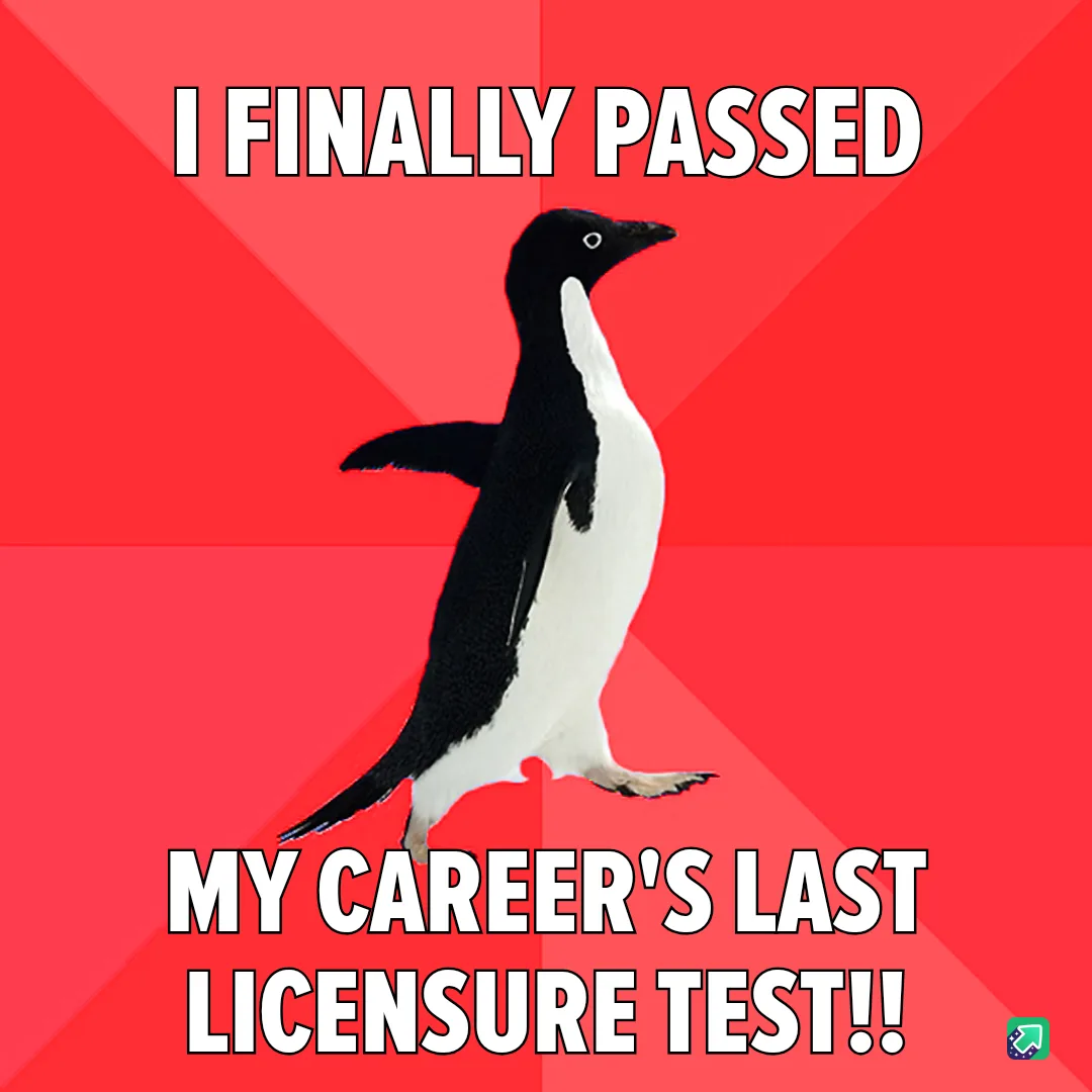 A black-and-white penguin stands upright against a red background with diagonal stripes. The text overlaid in bold white…