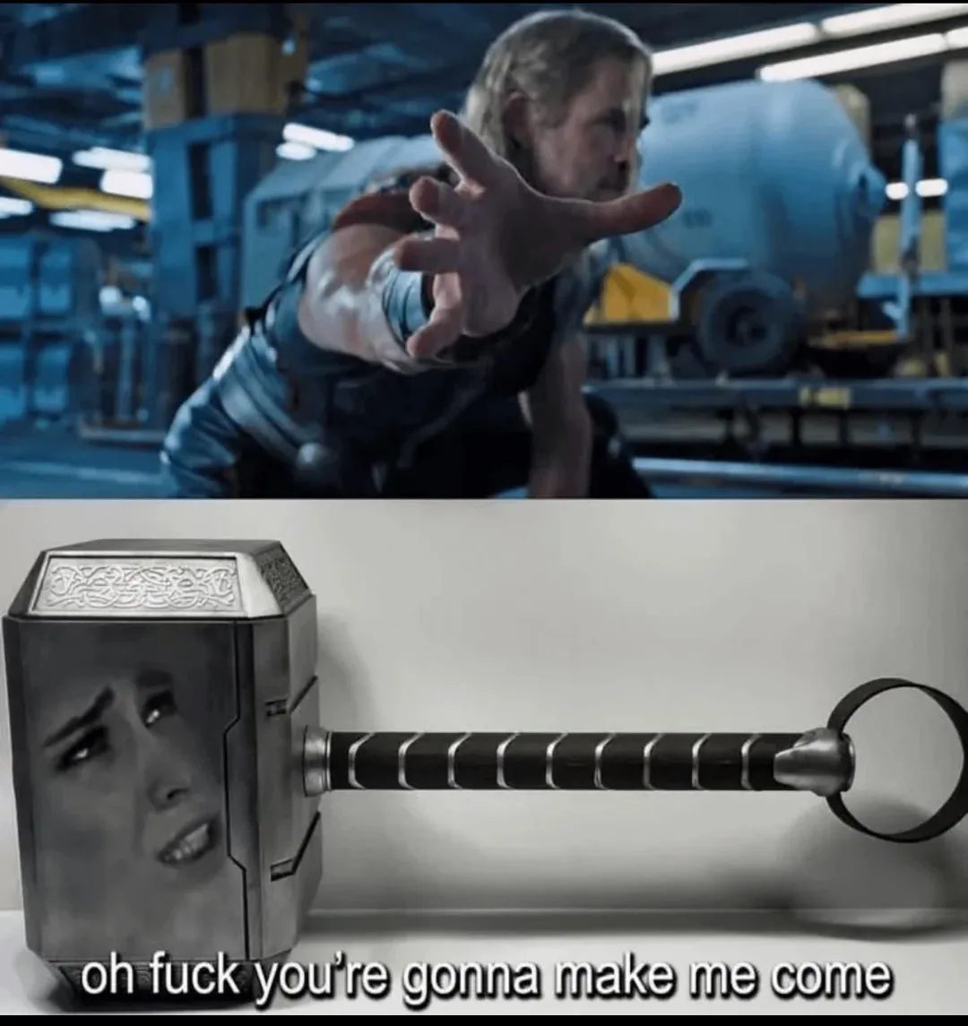 The top panel shows Thor from the Marvel Cinematic Universe, reaching out with his hand in a warehouse setting. The bottom…