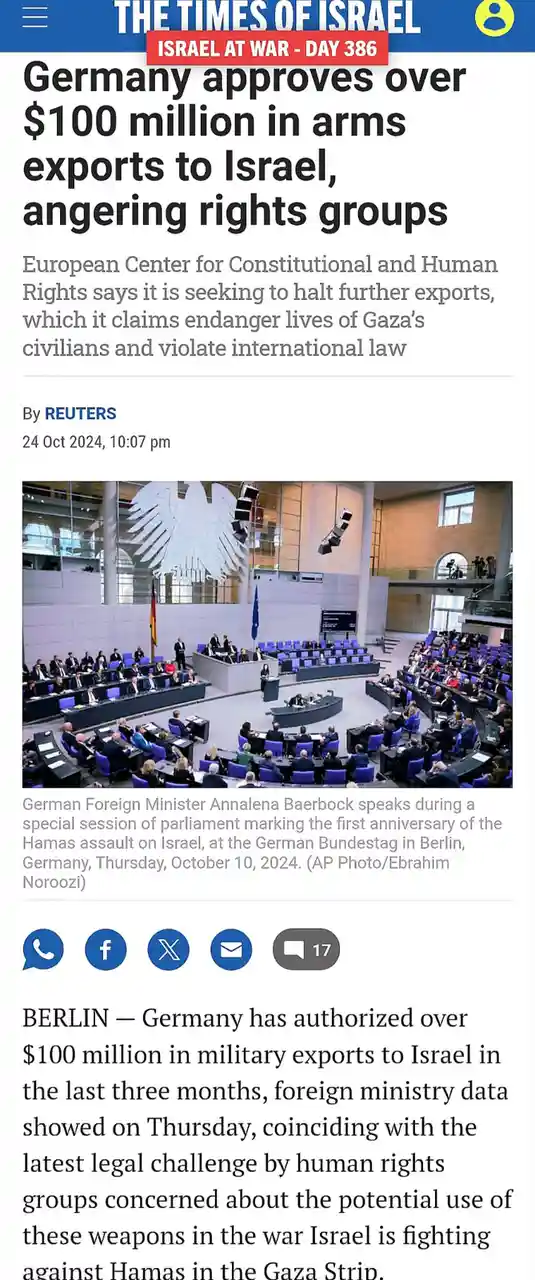 A screenshot of a news article from 'The Times of Israel' shows a photo of the German Bundestag with a large white eagle…