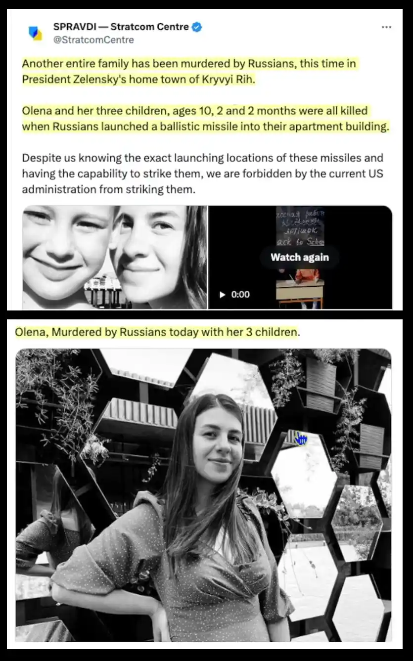 The ongoing tragedy: Russians continue to bomb Ukrainian apartment buildings, endangering women and children.