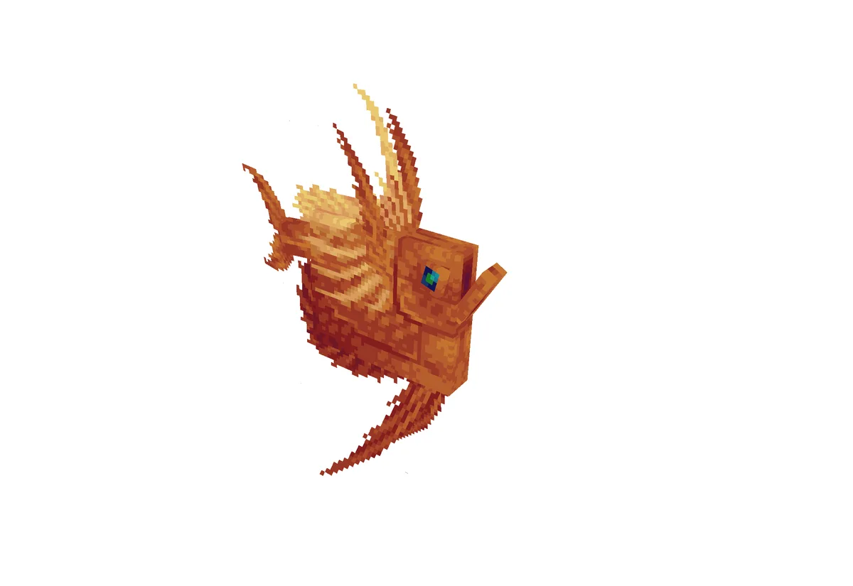 The image displays six identical pixelated fish sprites arranged in two rows of three, each fish facing slightly different…