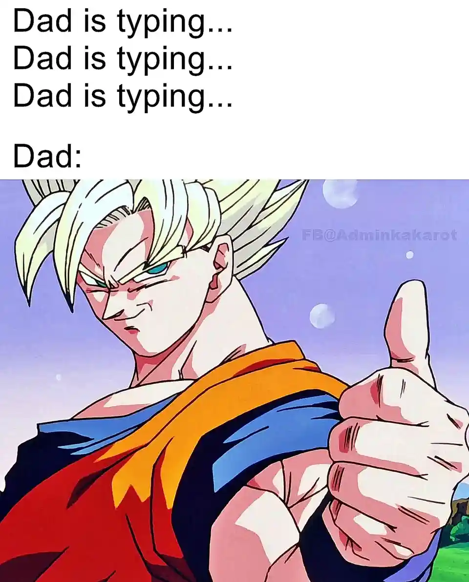 The image shows an anime character, Goku in his Super Saiyan 2 form, giving a confident thumbs-up gesture. The top text…