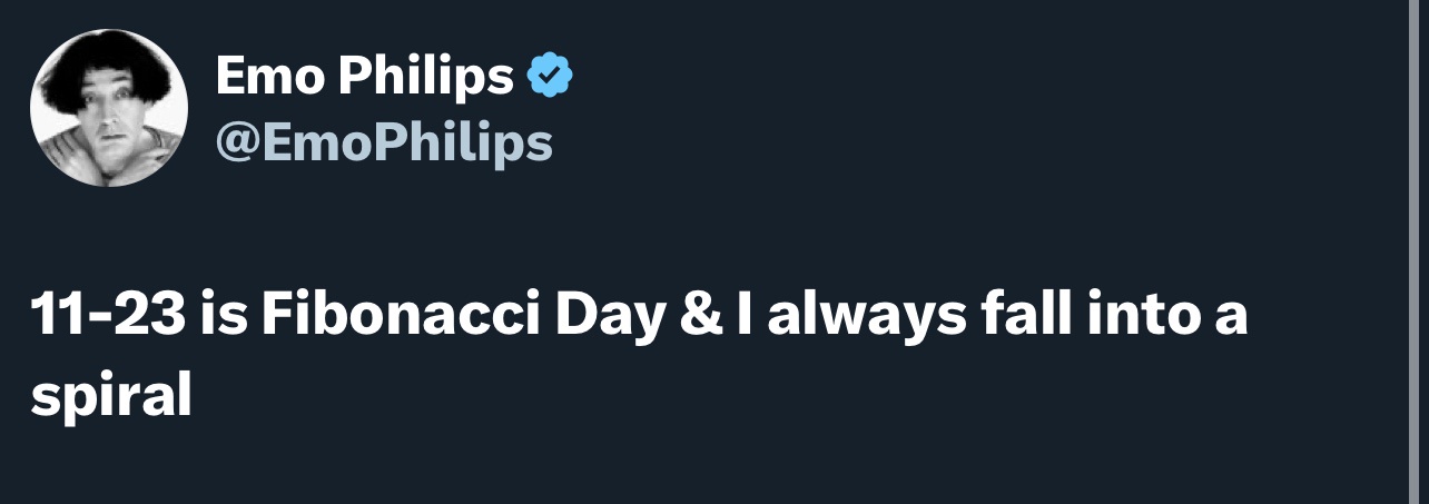 A screenshot of a tweet from verified user Emo Philips (@EmoPhilips) with a black-and-white profile picture. The tweet text…