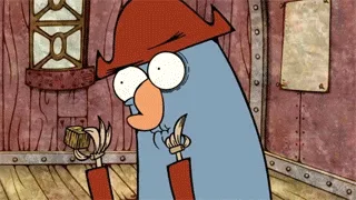 A cartoon character with a red hat and blue robe holds a small wooden block, looking confused. The scene then cuts to a…