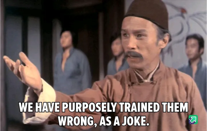 A man in traditional East Asian attire gestures outward while speaking, with blurred figures in the background. The overlaid…