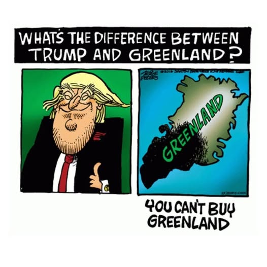 The image is a two-panel cartoon. The left panel shows a caricature of Donald Trump with his signature blonde hair and…