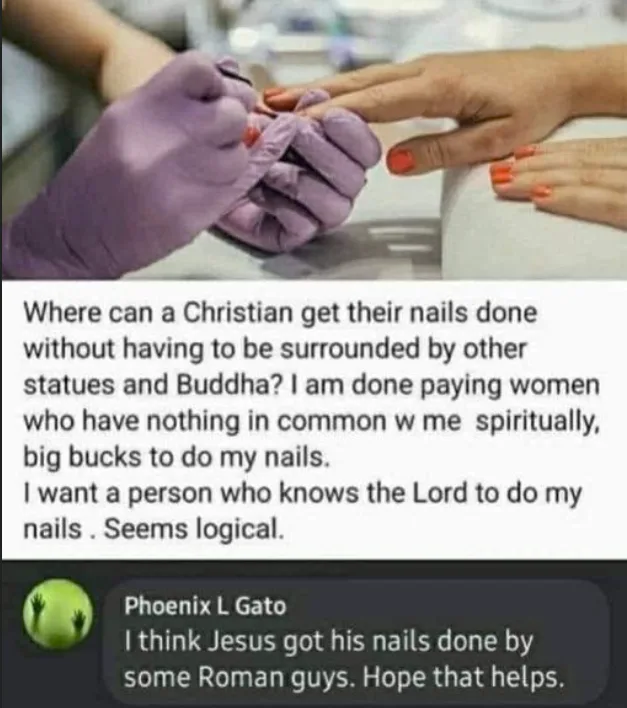 A close-up photo shows a manicurist in purple gloves painting a client's fingernail red. Overlaid text presents a…