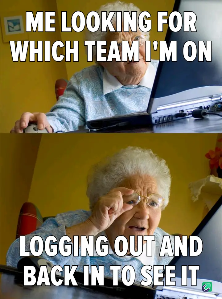 An elderly woman with white hair and glasses sits at a laptop in a yellow room. In the top panel, she looks confused while…
